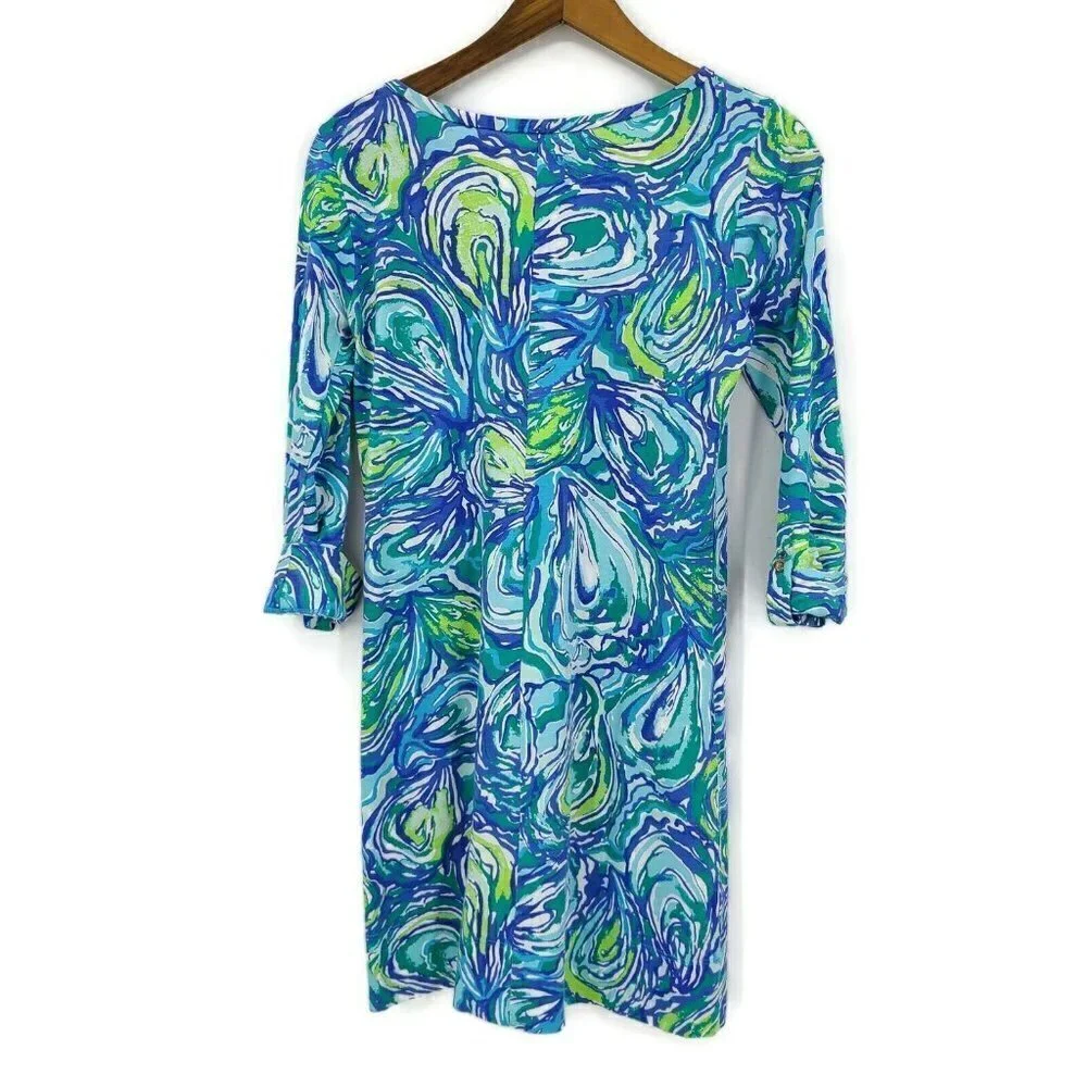 Lilly Pulitzer Linden T-Shirt Dress Womens XS Blue Green Mini Oh Shucks - Picture 4 of 6